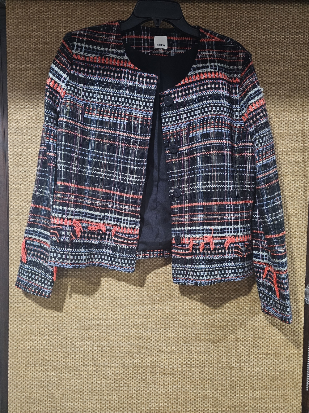 ecru Black Tweed Jacket with Coral and White Threading